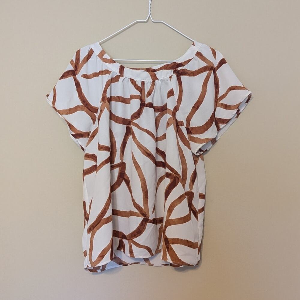 Ann Taylor Factory Brown & White Zephyr Print Top